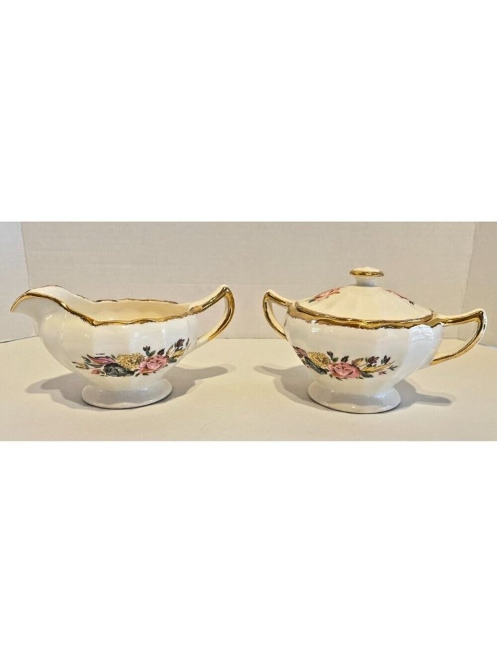 Vintage Sovereign Potters Canada Cream & Sugar Set Floral Cross-Stitch Pattern